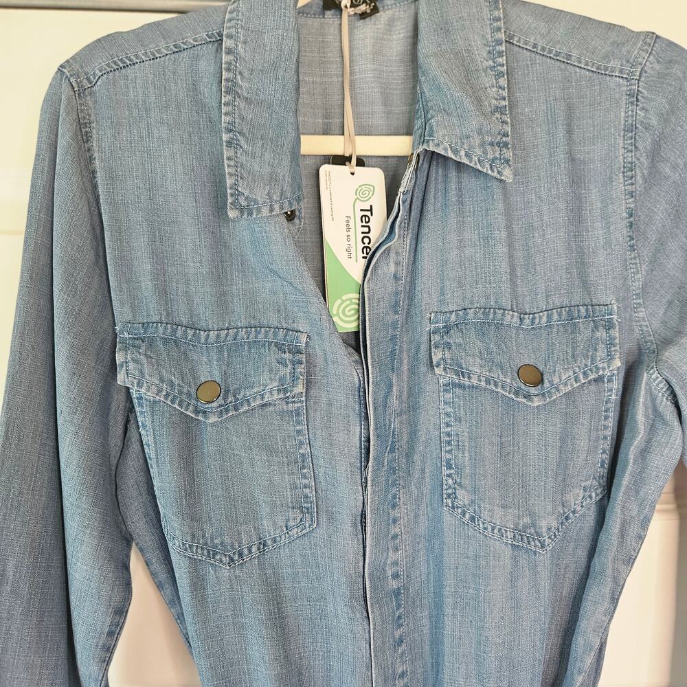 NWT Velvet Heart Tencel Denim Jumpsuit Small Soft Blue Chambray Tie Waist - Picture 4 of 9